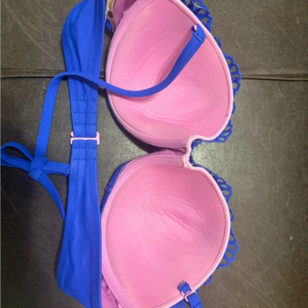 🦋💗 Shade & Shore Blue Pink Cutout Underwire Bikini 36C Push-up Lace Swim